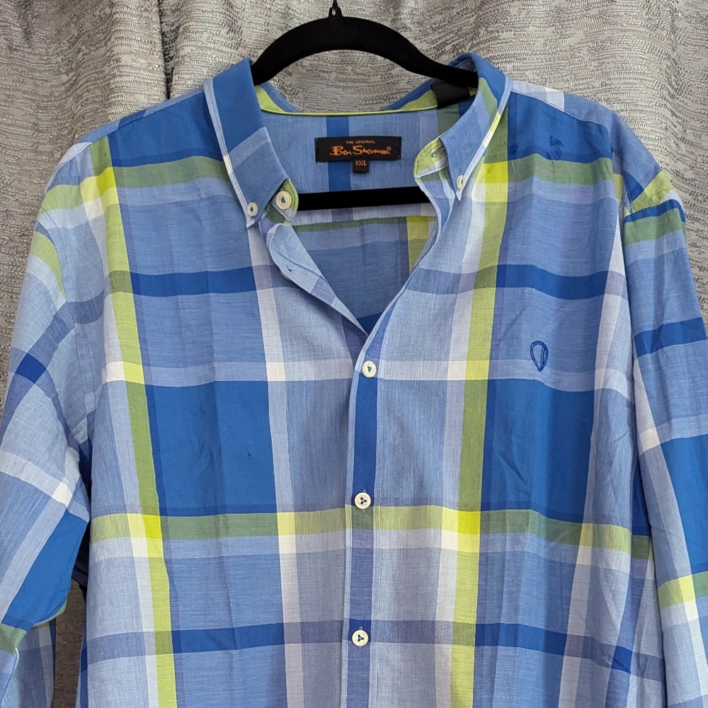 Ben Sherman Blue Plaid Men's Shirt (3XL)